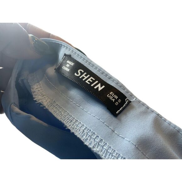 SHEIN Light Blue Bell Sleeves V-Neck Elastic Waist Tie Jumpsuit Size S - Picture 11 of 15